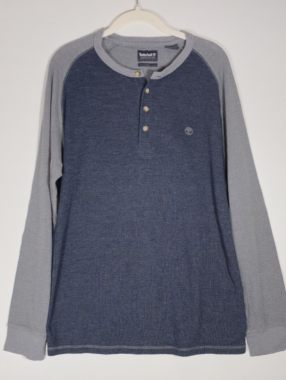 Timberland Navy Body with Light Gray Raglan Henley Long Sleeve